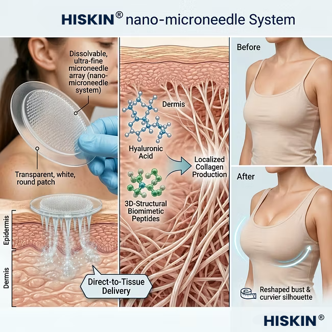 HISKIN® Bust Volume, Lift & Firming Nano Microneedle Patch Volufiline + Exosome + Copper Peptide Formula Powered by Cellular Renewal Technology