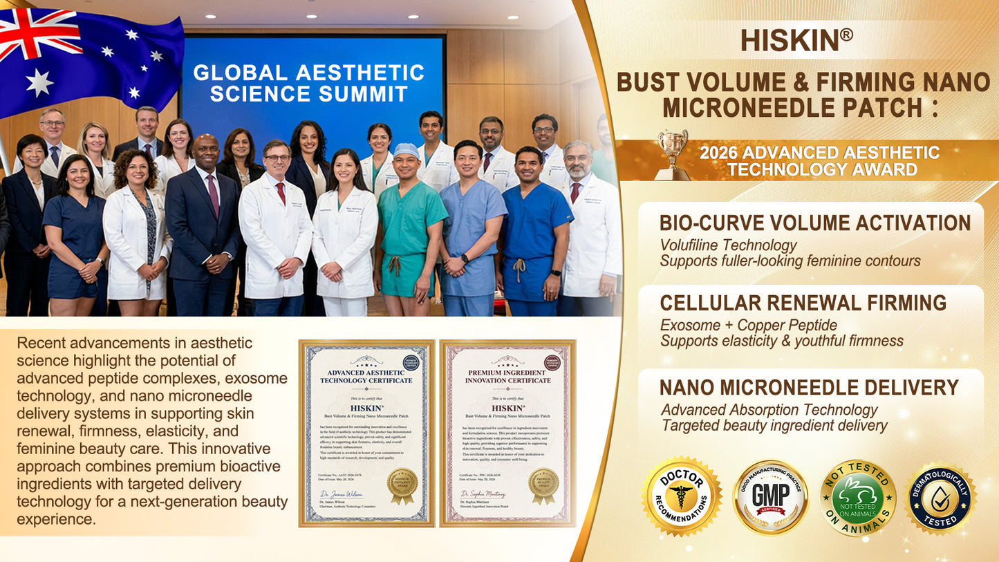 HISKIN® Bust Volume, Lift & Firming Nano Microneedle Patch Volufiline + Exosome + Copper Peptide Formula Powered by Cellular Renewal Technology