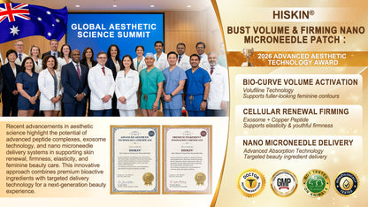 HISKIN® Bust Volume, Lift & Firming Nano Microneedle Patch Volufiline + Exosome + Copper Peptide Formula Powered by Cellular Renewal Technology