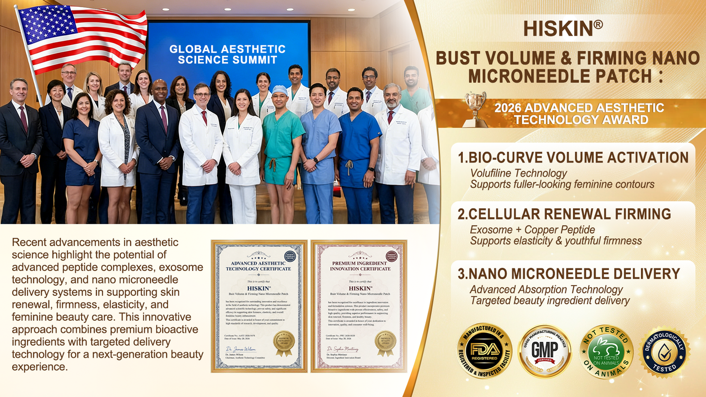 HISKIN® Bust Volume, Lift & Firming Nano Microneedle Patch Volufiline + Exosome + Copper Peptide Formula Powered by Cellular Renewal Technology